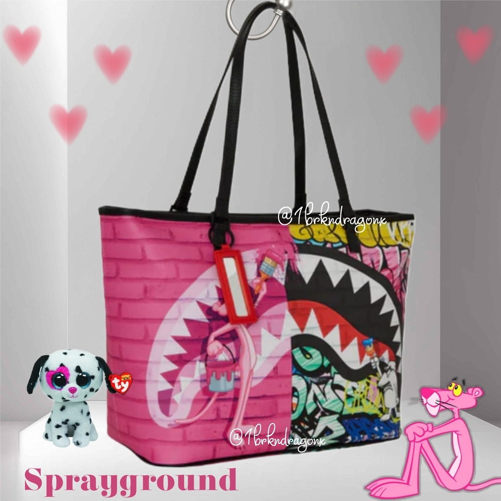 Sprayground Checkered Graffiti Pink Panther Leather  Graphic Tote  NWT - Picture 10 of 16